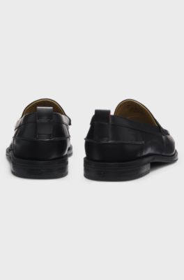 Leather loafers with crocodile vamp, Black