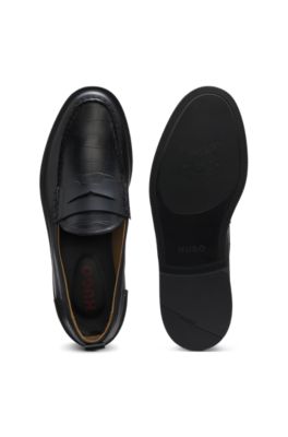 Leather loafers with crocodile vamp, Black