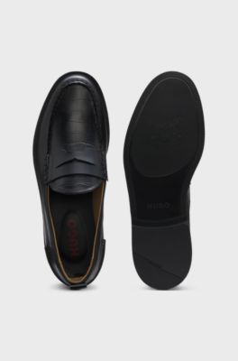 Leather loafers with crocodile vamp, Black