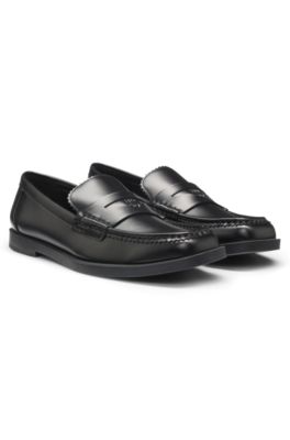 Stacked-logo loafers in faux leather, Black