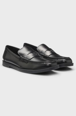 Stacked-logo loafers in faux leather, Black