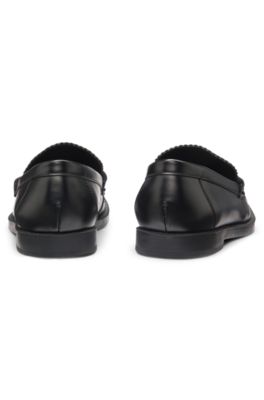 Stacked-logo loafers in faux leather, Black