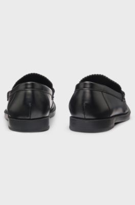 Mocassini penny in similpelle con logo scomposto, Nero