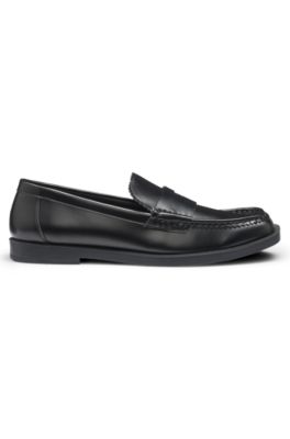 Stacked-logo loafers in faux leather, Black