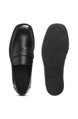 Stacked-logo loafers in faux leather, Black
