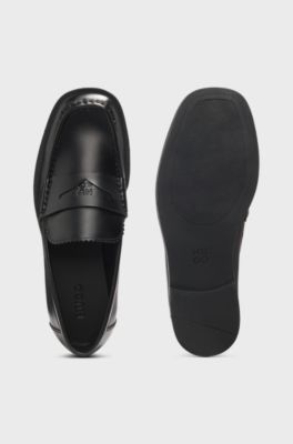 Stacked-logo loafers in faux leather, Black