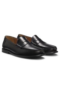 Leather loafers with penny trim, Black
