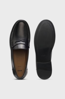 Leather loafers with penny trim, Black