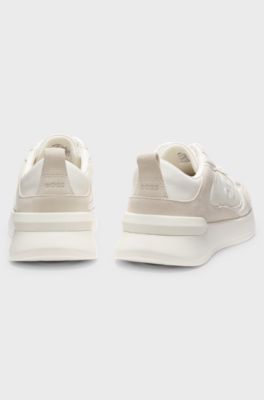 Mixed-material trainers with Double B monogram, Natural