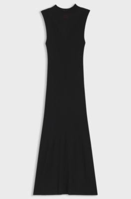 Ribbed dress with colour-blocked effect, Black
