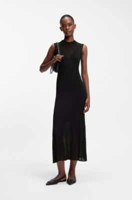 Ribbed dress with colour-blocked effect, Black