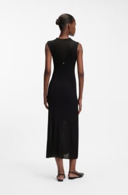 Vestito a coste con effetto a blocchi di colore, Nero