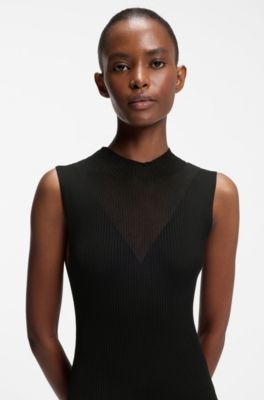 Ribbed dress with colour-blocked effect, Black