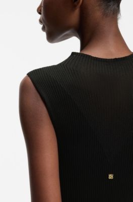 Ribbed dress with colour-blocked effect, Black