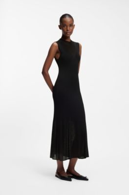 Ribbed dress with colour-blocked effect, Black