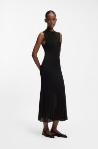 Ribbed dress with colour-blocked effect, Black
