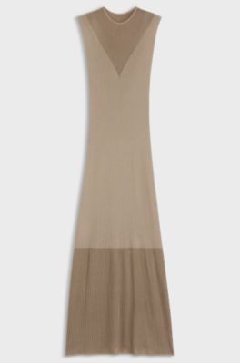 Geripptes Kleid mit Colour-Block-Effekt, Beige