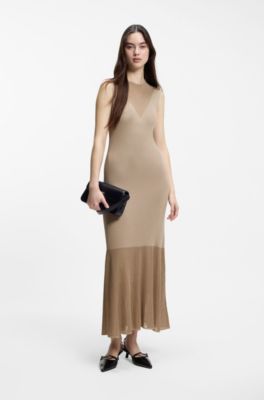 Ribbed dress with colour-blocked effect, Beige