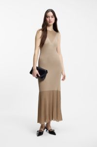 Ribbed dress with colour-blocked effect, Light Brown