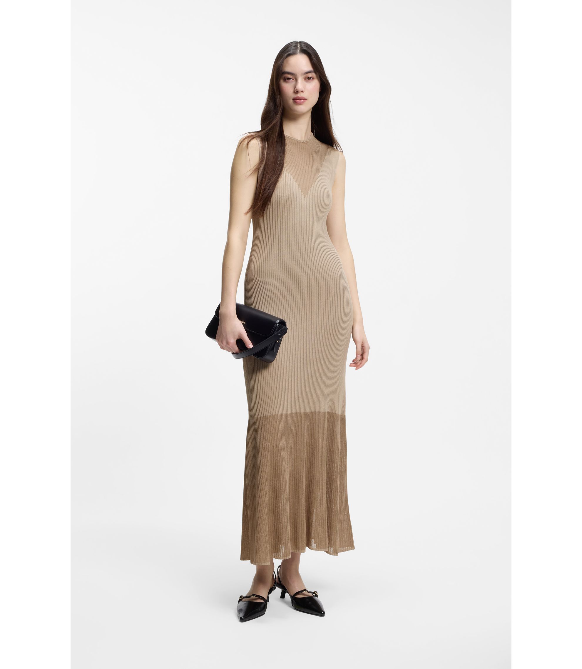 Geripptes Kleid mit Colour-Block-Effekt