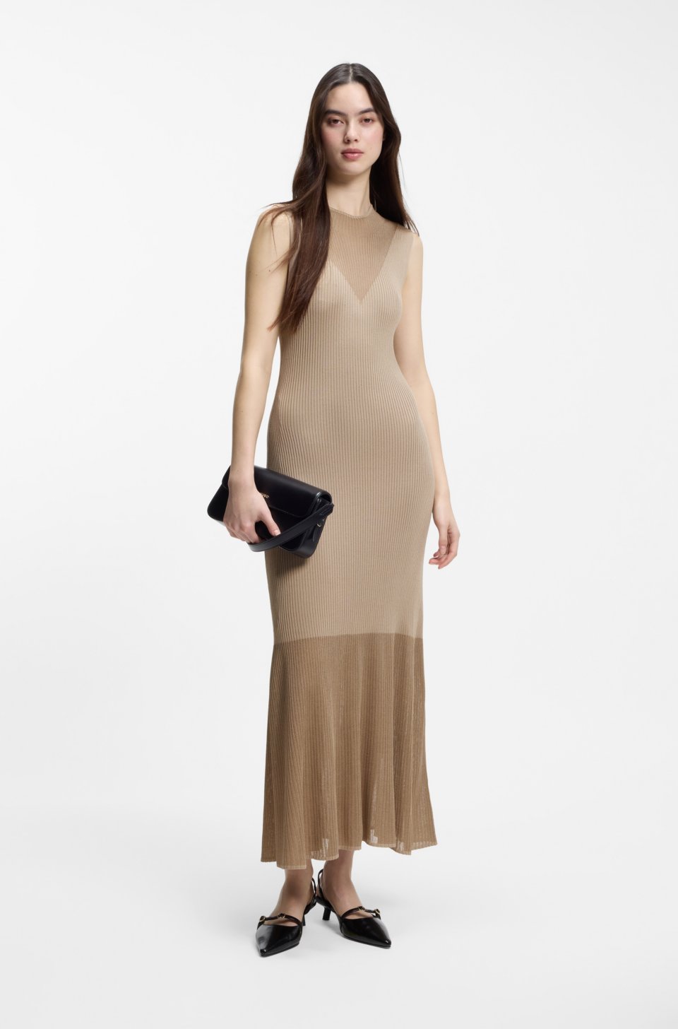 Ribbed dress with colour-blocked effect
