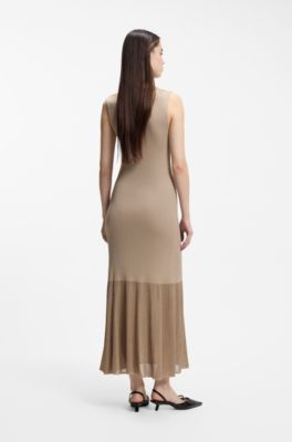 Ribbed dress with colour-blocked effect, Beige