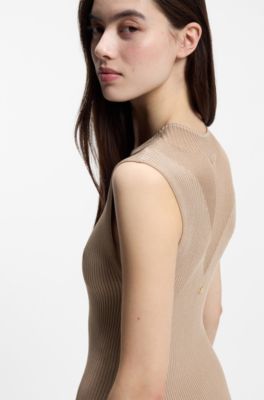 Ribbed dress with colour-blocked effect, Beige