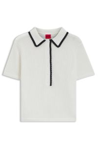 Pointelle-cotton sweater with scallop trim, White