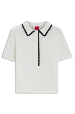 Pointelle-cotton sweater with scallop trim 1