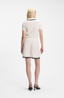 Maglione in cotone pointelle con bordo a smerlo, Bianco