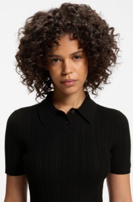 Slim-fit ribbed sweater with polo collar 3