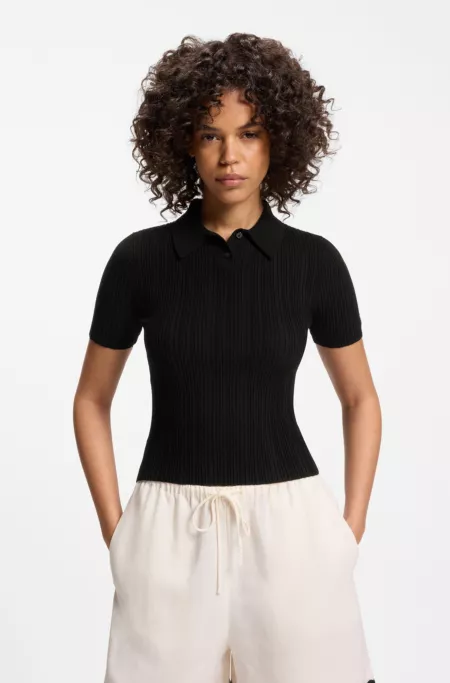 Slim-fit ribbed sweater with polo collar