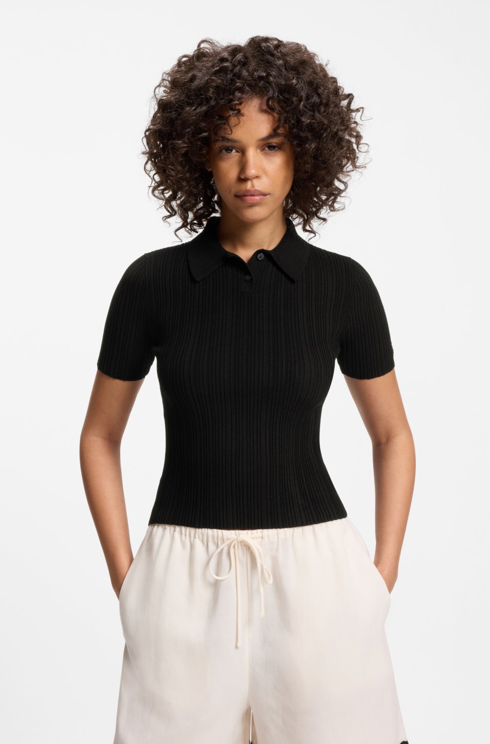 Slim-fit ribbed sweater with polo collar
