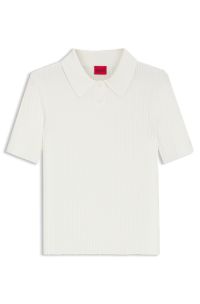 Slim-fit ribbed sweater with polo collar, White