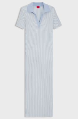 Vanis&eacute;-rib dress with stacked logo, Light Blue