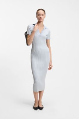 Vanis&eacute;-rib dress with stacked logo, Light Blue