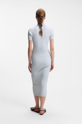 Vanis&eacute;-rib dress with stacked logo, Light Blue