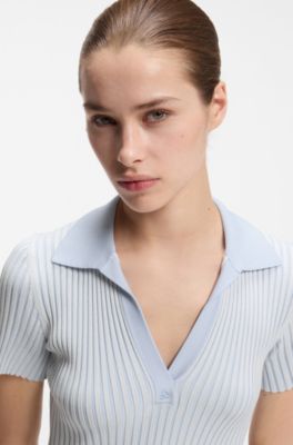 Vanis&eacute;-rib dress with stacked logo, Light Blue