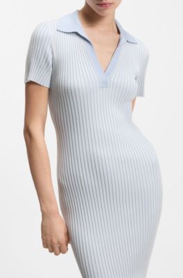 Vanis&eacute;-rib dress with stacked logo, Light Blue