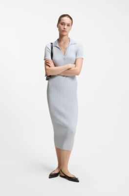 Vanis&eacute;-rib dress with stacked logo, Light Blue