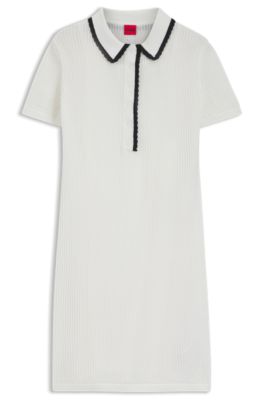Cotton dress with polo collar, White