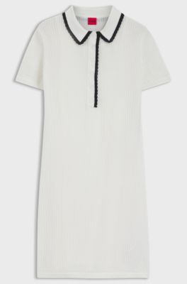 Cotton dress with polo collar, White