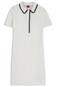 Cotton dress with polo collar, White