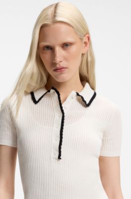 Cotton dress with polo collar, Natural