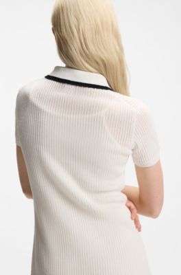 Cotton dress with polo collar, White