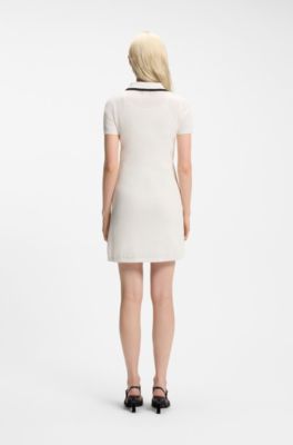 Cotton dress with polo collar, White