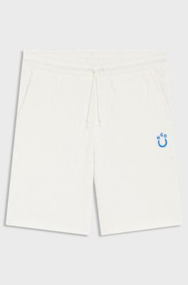 Short en coton &eacute;ponge avec jacquard l&eacute;opard, Naturel