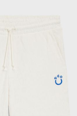 Cotton-towelling shorts with leopard jacquard, Natural