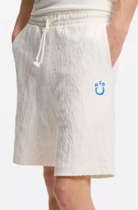 Cotton-towelling shorts with leopard jacquard