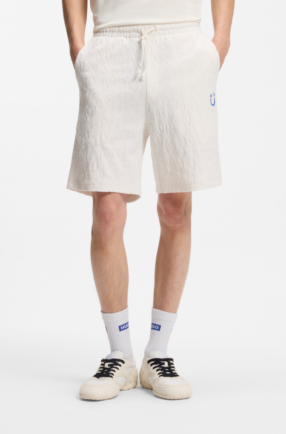 Cotton-towelling shorts with leopard jacquard
